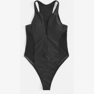 Black Zippered Lace Side One Piece